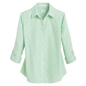 Chico’s Effortlessly Diamond Bri Wrinkle Free Button Down Shirt Size L